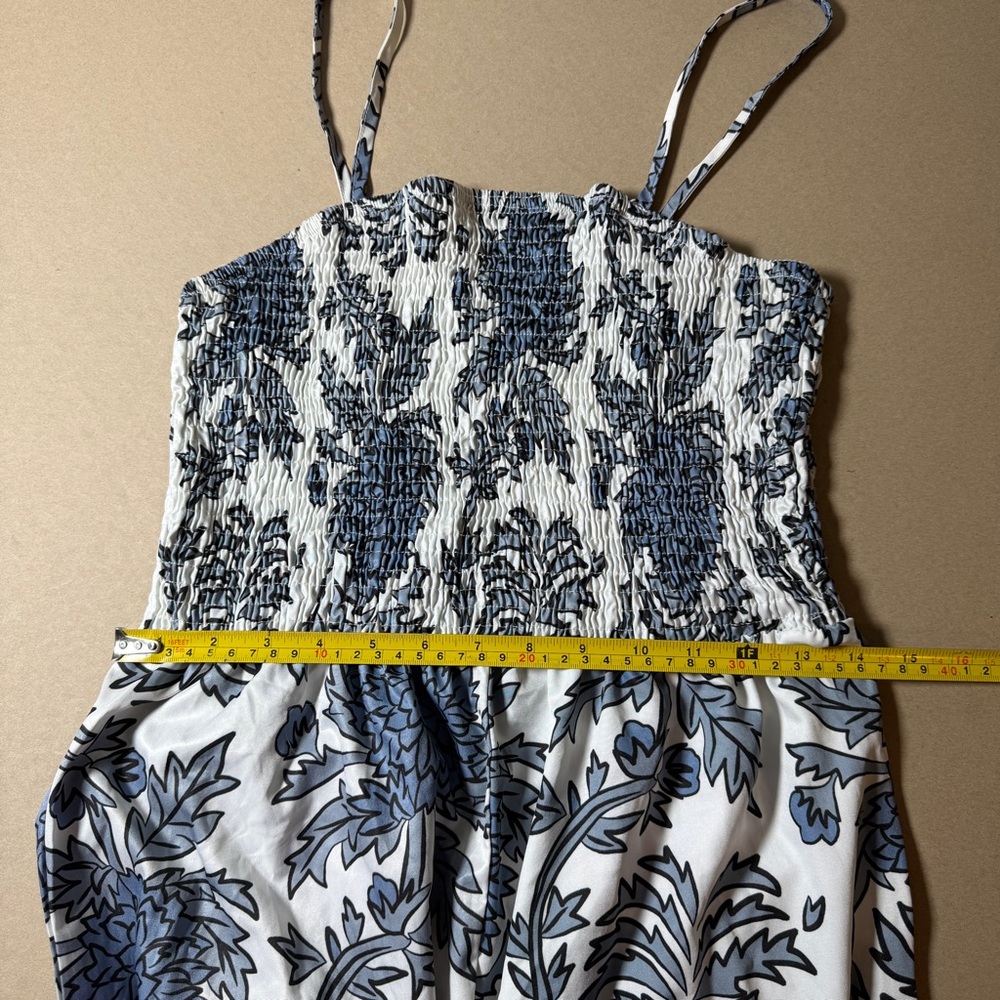 tropical blue and white womens romper size XL pants beach resort wear floral - Picture 8 of 9